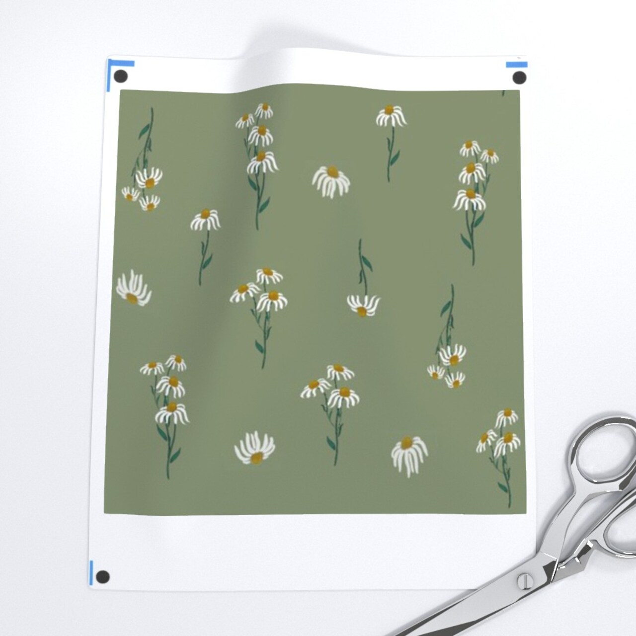 Green Botanical Daisy Flowers Spring Watercolor Floral Petals Country Farmhouse Custom Printed Fabric by Spoonflower Various Fabrics by the Yard or Fat Quarter